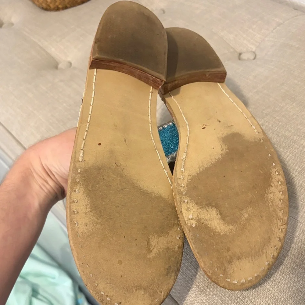 Jack Rogers Sparkly Turquoise and Silver Sandals 8